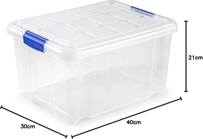 N1 Caja de plastico almacenamiento, Transparente,  sin ruedas,16 Litros.