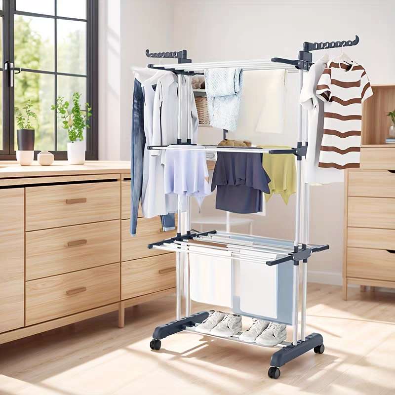 Tendedero Plegable De Alta Capacidad de Ropa - 4 Niveles con Barras de Acero Inoxidable con Dos Alas Laterales Amplio Espacio para Secar.