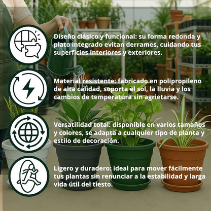 Maceta Plastico+ Plato,Fabricado en España.