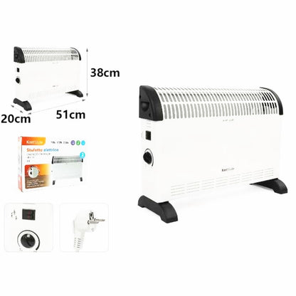 Calefactor funcionamiento a 1200 W o 2400 W, dos ajustes de temperatura, termostato mecánico, posición antiescarcha, calefactor de aire caliente, silencioso