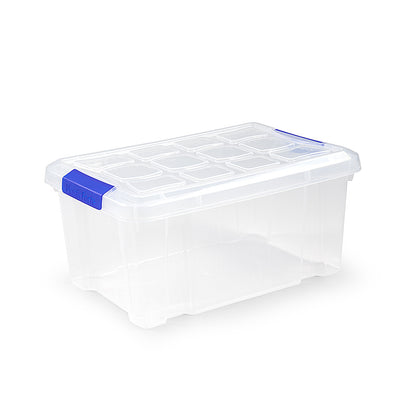 N10 Caja de plastico almacenamiento, Transparente, con ruedas,5 Litros.