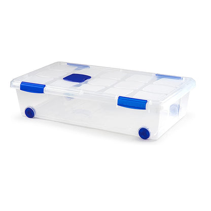 N11 Caja de plastico almacenamiento, Transparente, con ruedas,30 Litros.