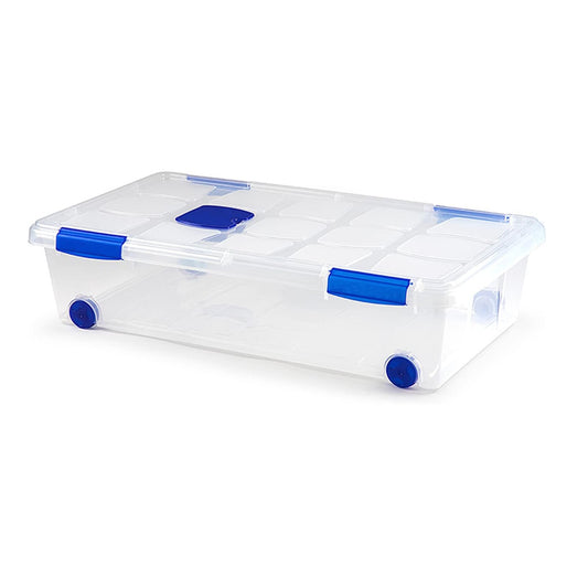 N11 Caja de plastico almacenamiento, Transparente, con ruedas,30 Litros.