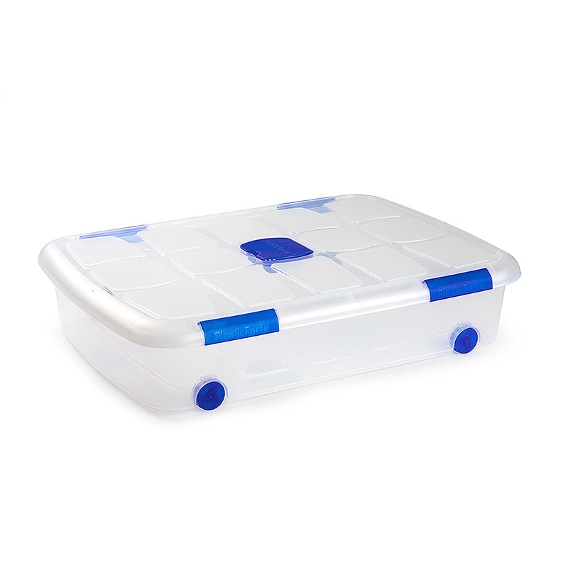 N12 Caja de plastico almacenamiento, Transparente, con ruedas,41 Litros.