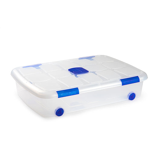 N12 Caja de plastico almacenamiento, Transparente, con ruedas,41 Litros.