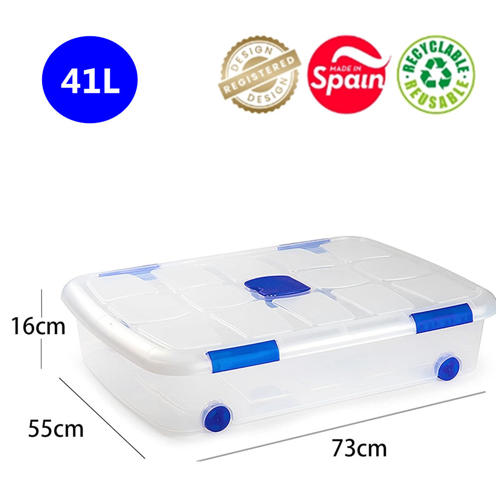 N12 Caja de plastico almacenamiento, Transparente, con ruedas,41 Litros.