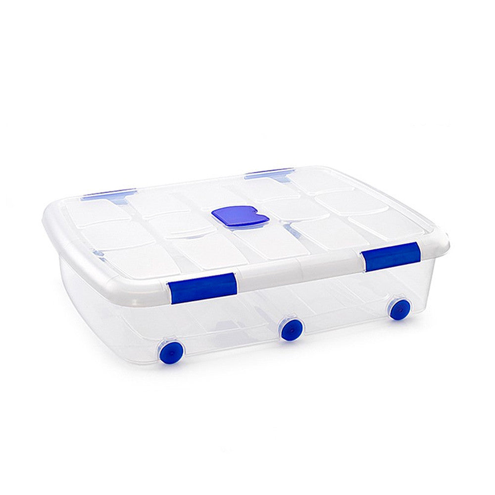 N14 Caja de plastico almacenamiento, para Cama bajo.Transparente, con ruedas,56 Litros.