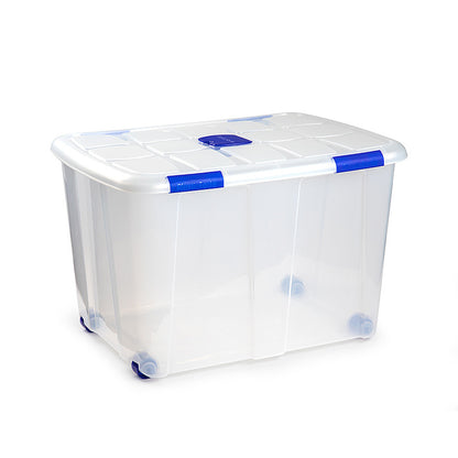 N16 Caja de plastico almacenamiento, Transparente, con ruedas,130 Litros.