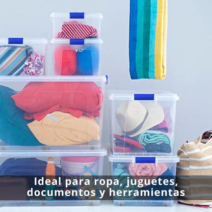 N2 Caja de plastico almacenamiento, Transparente, sin ruedas,25 Litros.