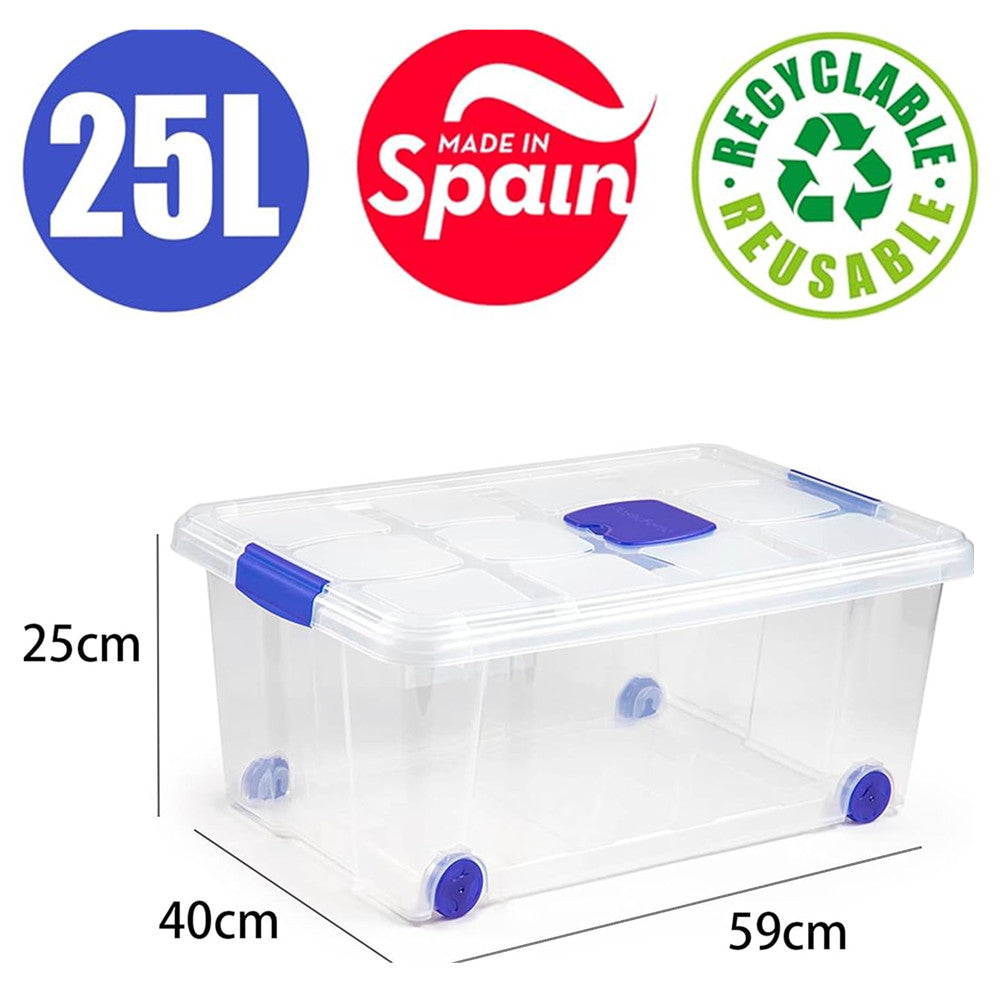 N3 Caja de plastico almacenamiento, Transparente, con ruedas,36 Litros.