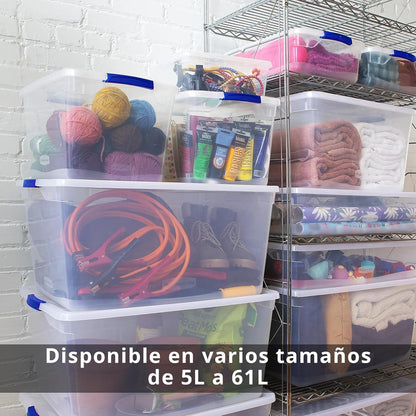 N3 Caja de plastico almacenamiento, Transparente, con ruedas,36 Litros.