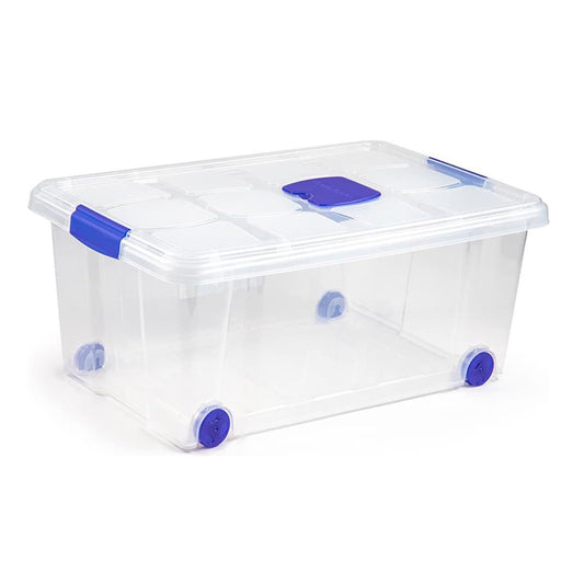 N3 Caja de plastico almacenamiento, Transparente, con ruedas,36 Litros.
