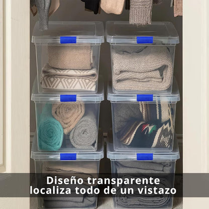 N4 Caja de plastico almacenamiento, Transparente, con ruedas,55 Litros.