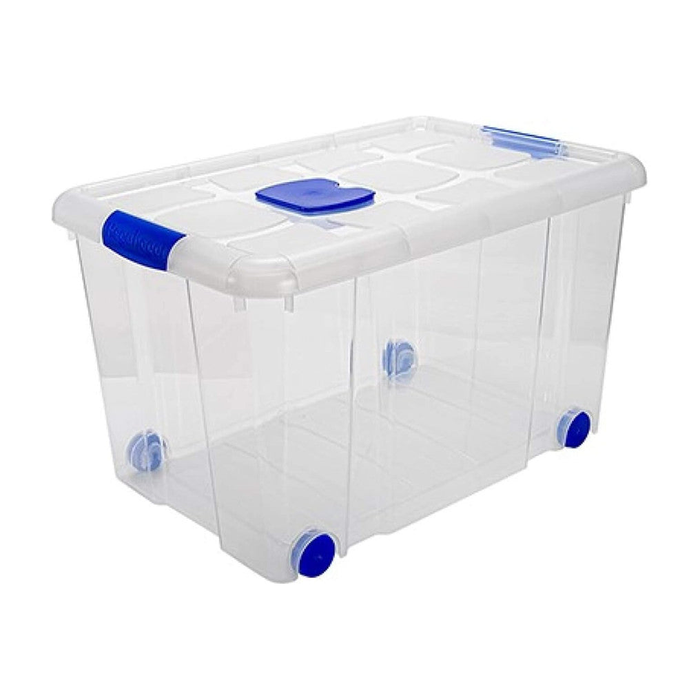 N5 Caja de plastico almacenamiento, Transparente, con ruedas,57 Litros.