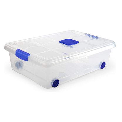 N6 Caja de plastico almacenamiento, Transparente, con ruedas,31 Litros.