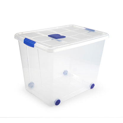 N8 Caja de plastico almacenamiento, Transparente, con ruedas,86 Litros